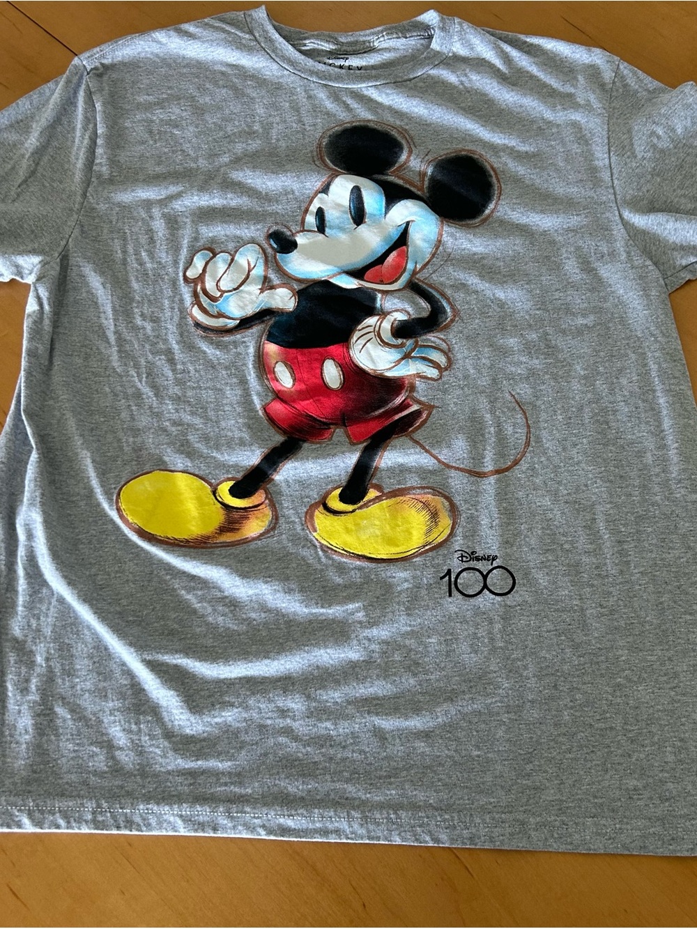 Disney Gray T-Shirt with Classic Mickey in Red and Yellow